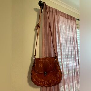 Brown Leather Cross Body w/ Flower Detail
